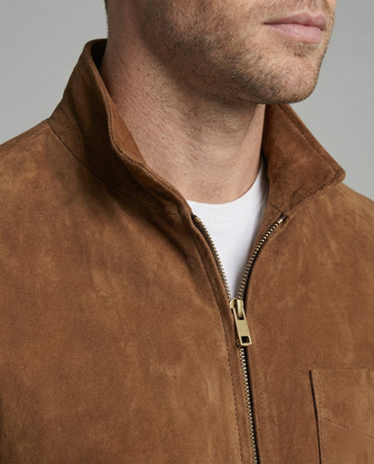 Herren Lederjacke Wildleder Stehkragen Elegant