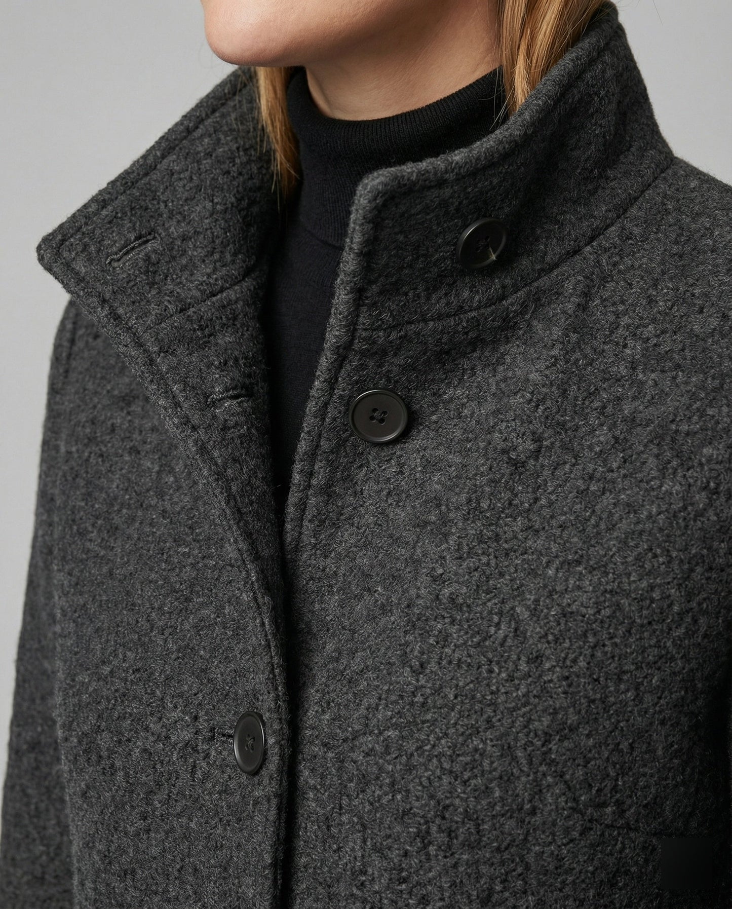 Hochkragenmantel Damen Modern Chic Schwarz