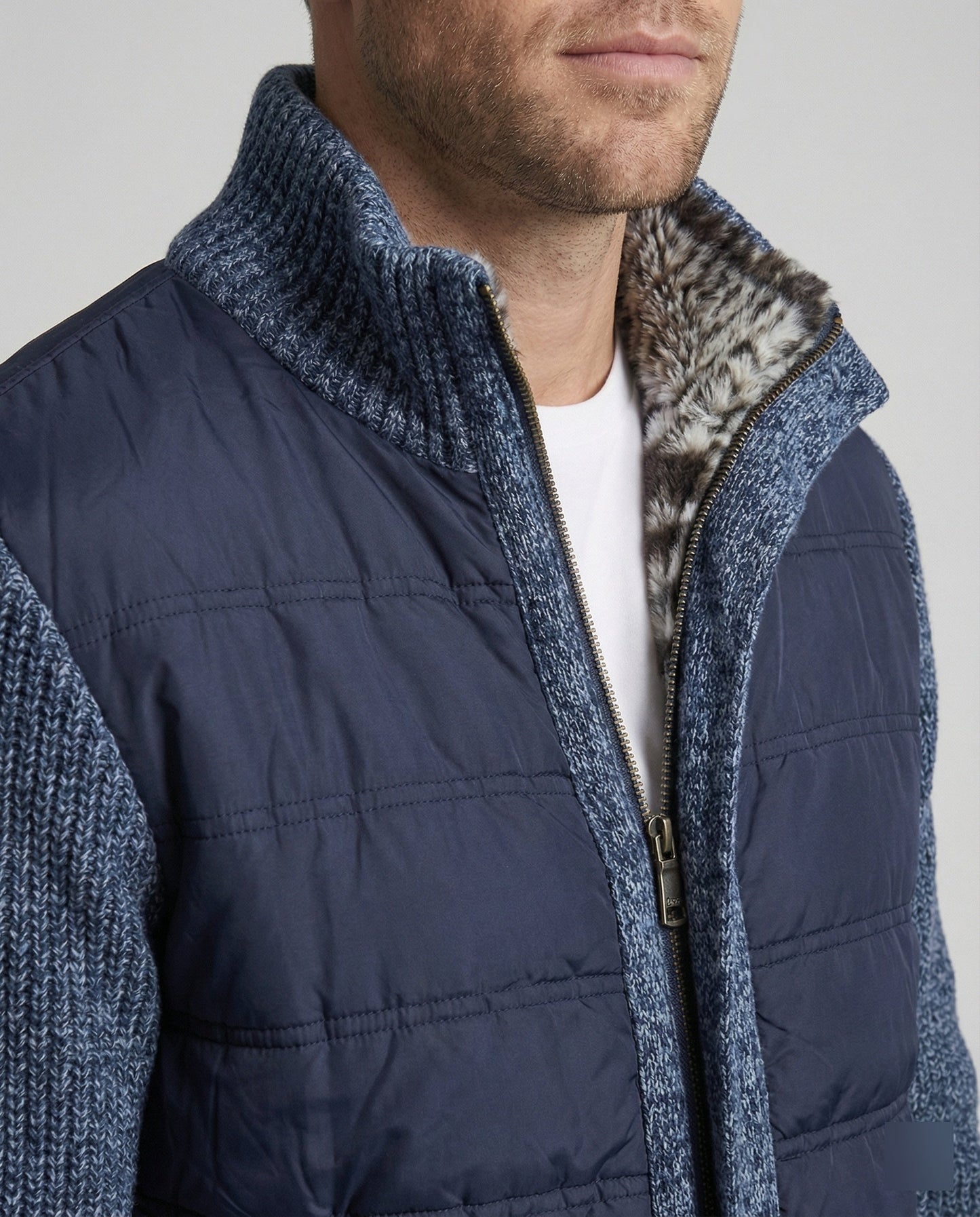 Herren Hybridjacke Kunstleder Schwarz Modern