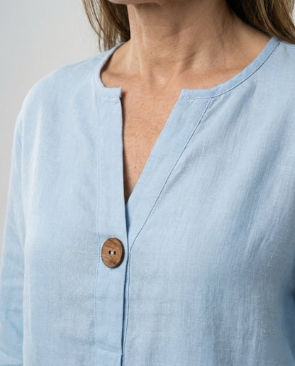Damen Leinenbluse Leicht Sommerlich mit Knöpfen