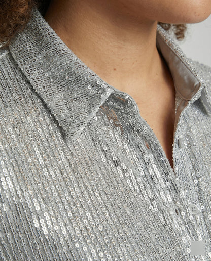 Damen Bluse Glitzernd Transparent mit Pailletten