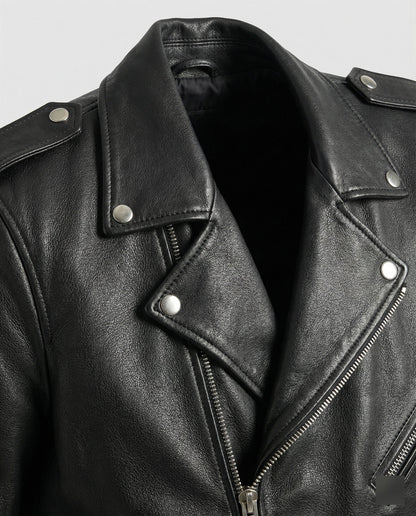 Lederjacke Herren Bikerstil mit Reißverschluss