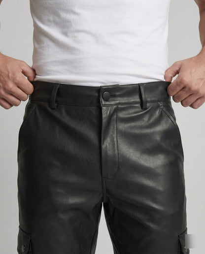 Herren Cargo-Hose Kunstleder Bequem Mit Taschen