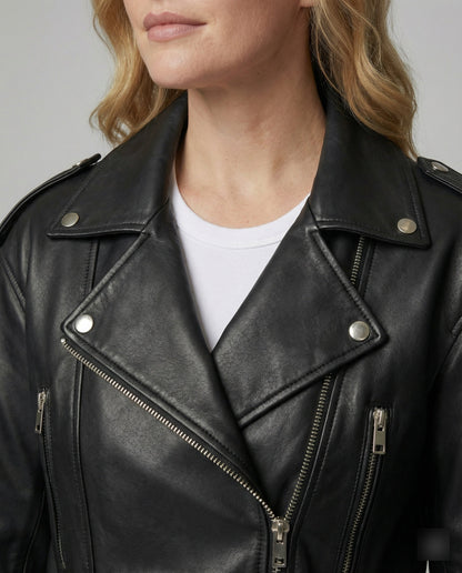 Damen Bikerjacke Leder Optik Tailliert Geschnitten