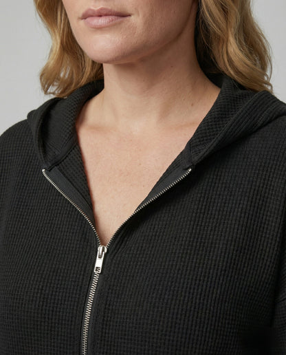 Damen Hoodie Jacke Lässig Waffle Mit Reißverschluss