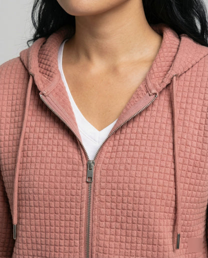 Kapuzenpullover Damen Waffle-Strick Reißverschluss Modern