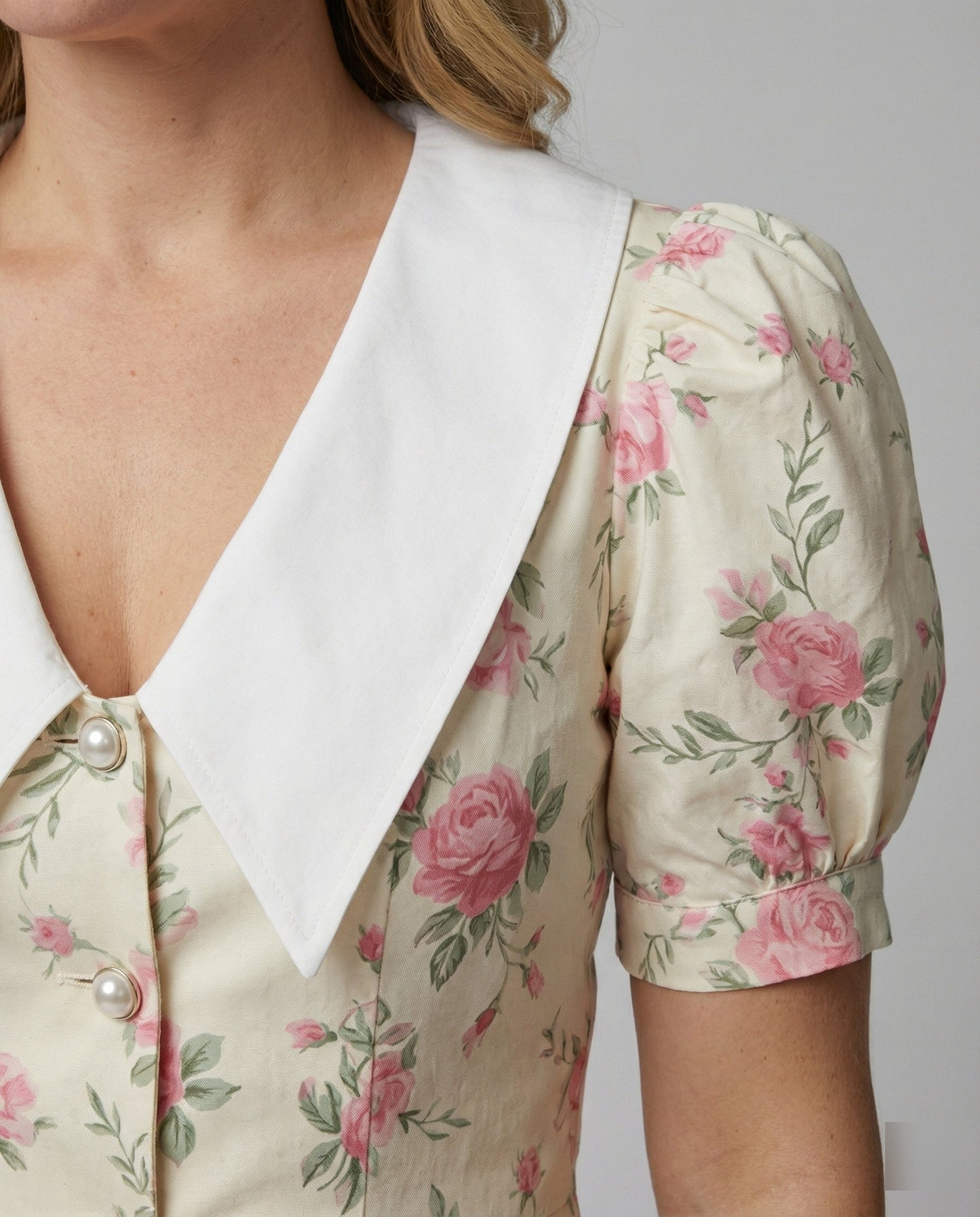 Sommerkleid Damen Blumenmuster mit Puffärmeln