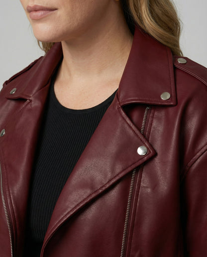 Leder Bikerjacke Damen Reißverschluss Schwarz