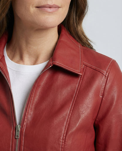 Damen Lederjacke Elegante Mit Hochem Kragen Schwarz