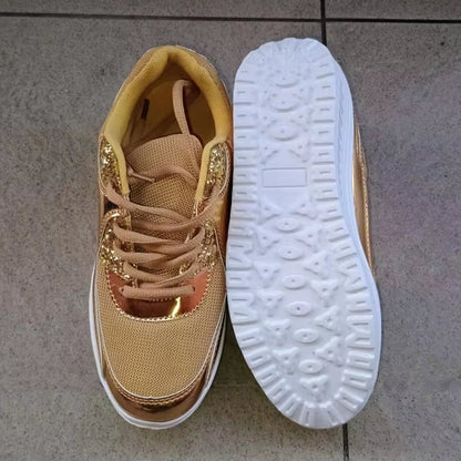 Damen Sneaker Gold Plattform Schnürsenkel Schuhe - BerlinGlamour