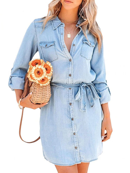 Kleid Denim Entspannt Frauen Mode Sommer
