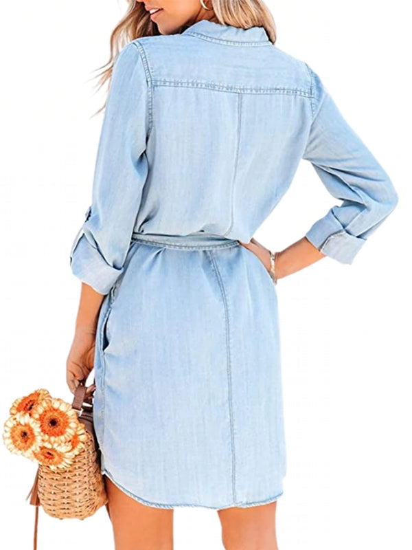 Kleid Denim Entspannt Frauen Mode Sommer
