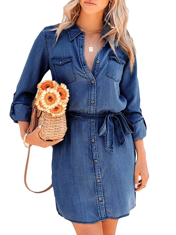 Kleid Denim Entspannt Frauen Mode Sommer