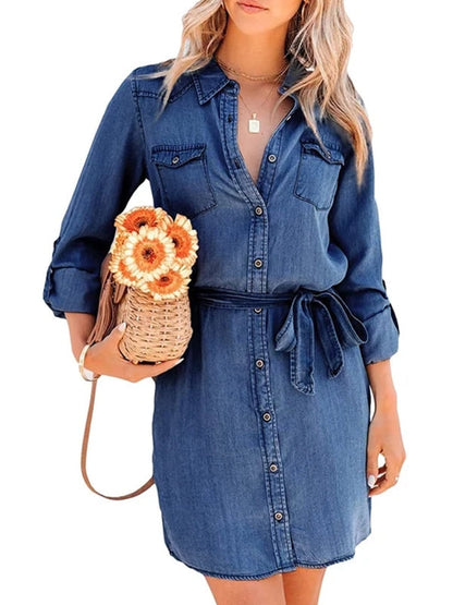 Kleid Denim Entspannt Frauen Mode Sommer