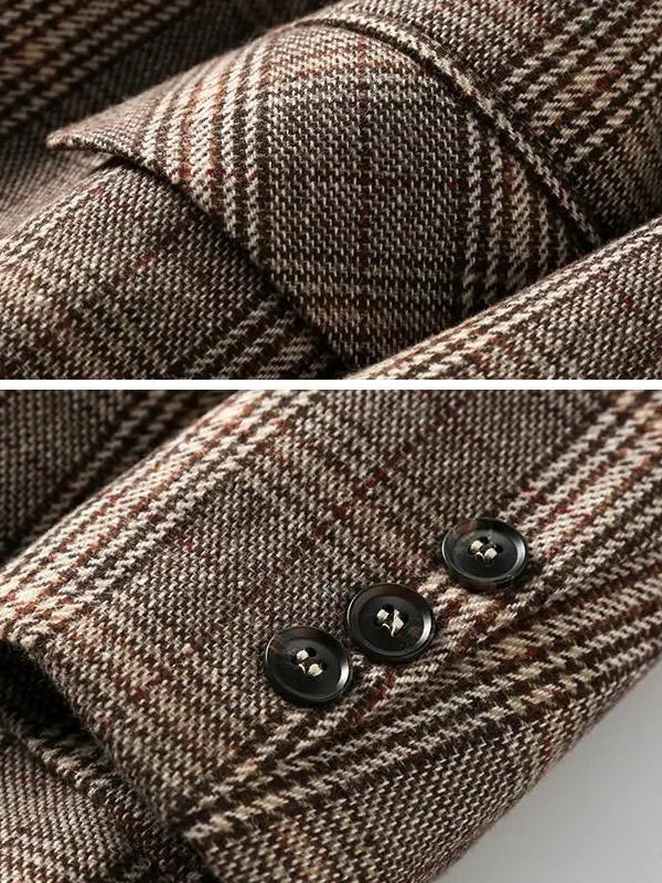 Damen Blazer Langarm Kariert Lässige Jacke Business - BerlinGlamour