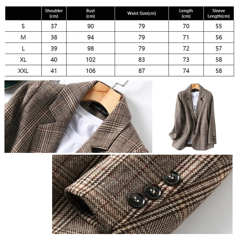 Damen Blazer Langarm Kariert Lässige Jacke Business