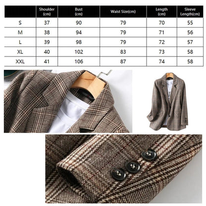 Damen Blazer Langarm Kariert Lässige Jacke Business
