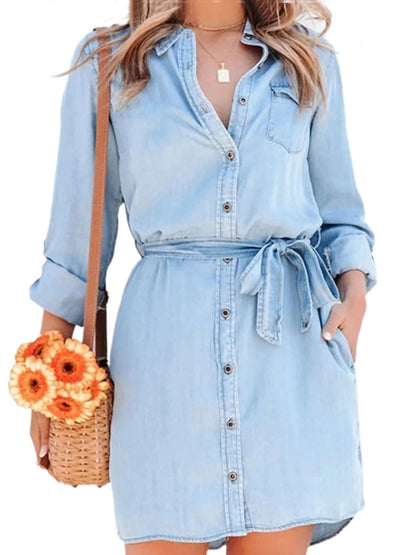 Kleid Denim Entspannt Frauen Mode Sommer - BerlinGlamour