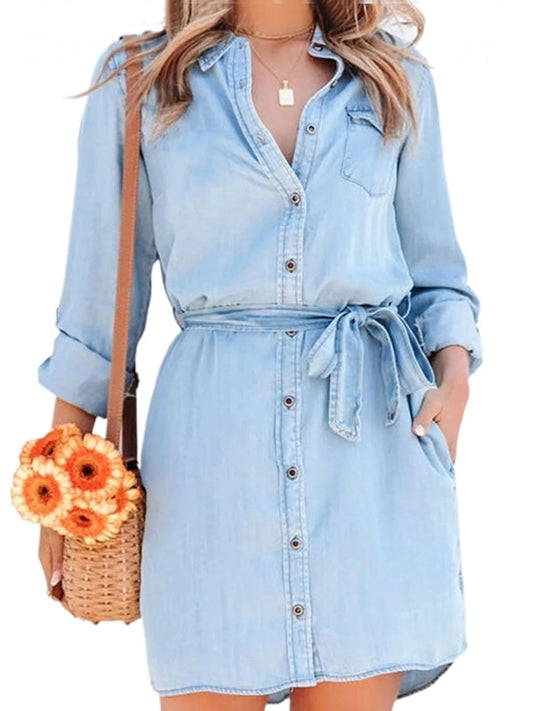 Kleid Denim Entspannt Frauen Mode Sommer - BerlinGlamour