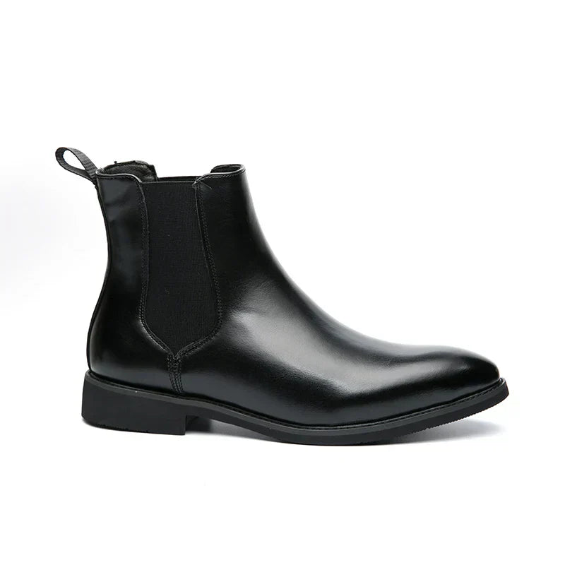 Herren Chelsea Stiefel Leder Schwarz Modern