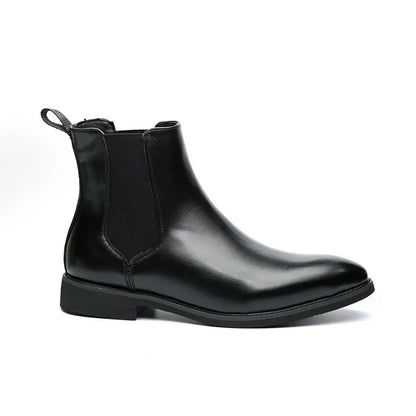 Herren Chelsea Stiefel Leder Schwarz Modern