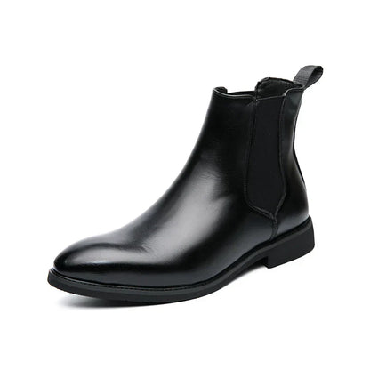 Herren Chelsea Stiefel Leder Schwarz Modern