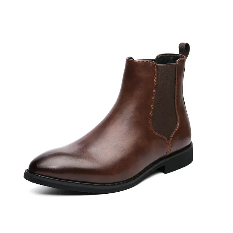 Herren Chelsea Stiefel Leder Schwarz Modern