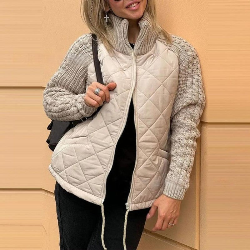 Patchwork Jacke Frauen Strick Ärmel Modern