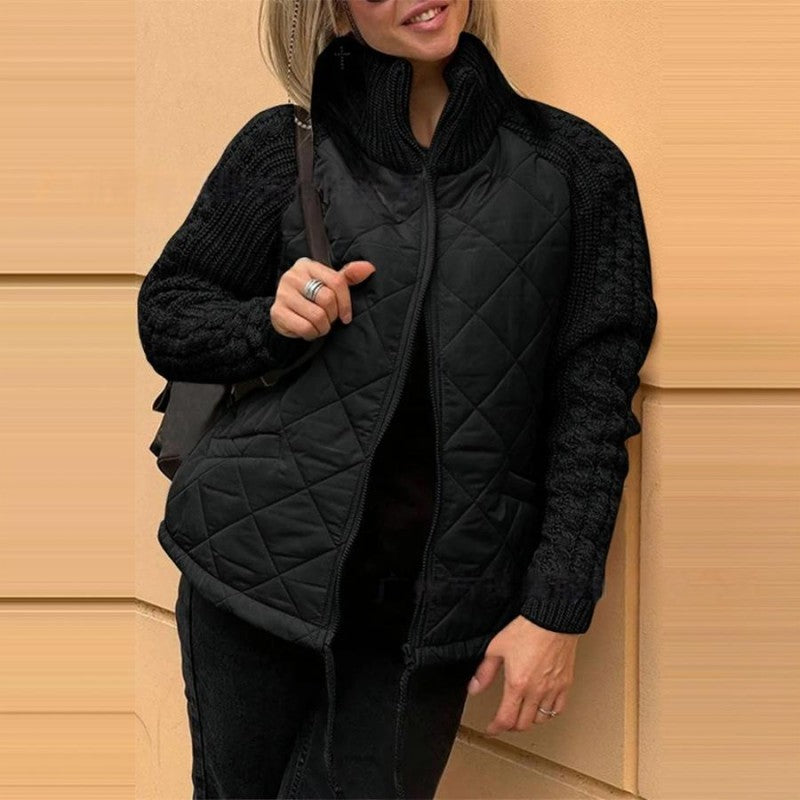 Patchwork Jacke Frauen Strick Ärmel Modern