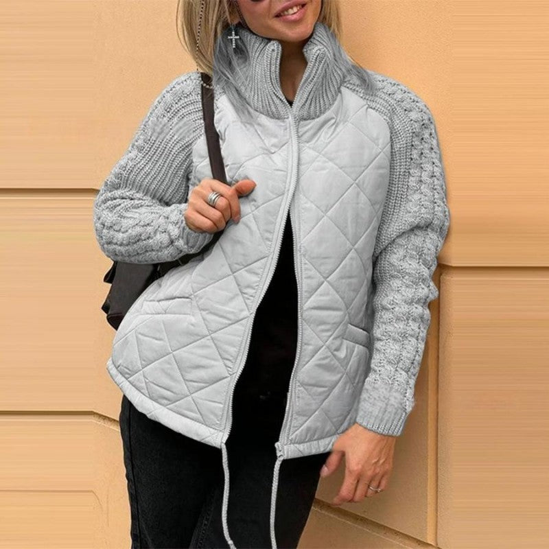 Patchwork Jacke Frauen Strick Ärmel Modern