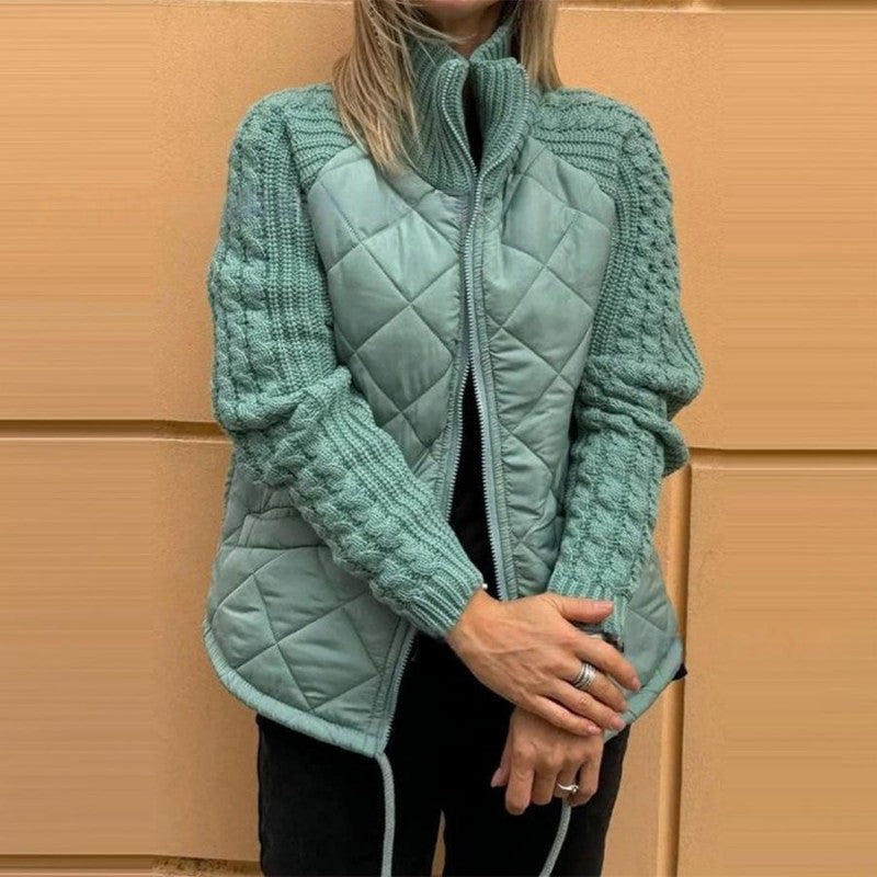 Patchwork Jacke Frauen Strick Ärmel Modern