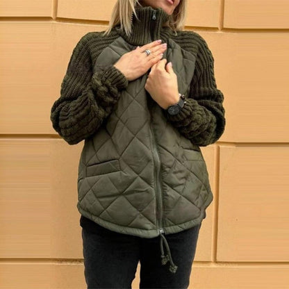 Patchwork Jacke Frauen Strick Ärmel Modern