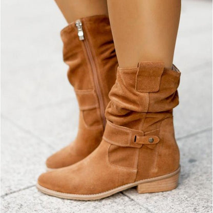 Stiefeletten Damen Niedriger Absatz Reißverschluss