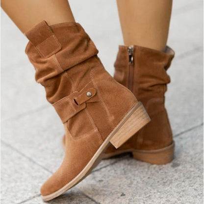 Stiefeletten Damen Niedriger Absatz Reißverschluss