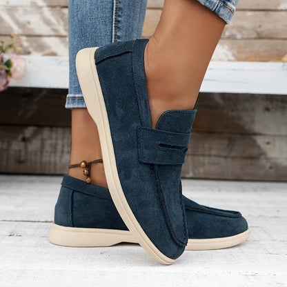 Dunkelblaue Beige Loafer Schuhe Veloursleder