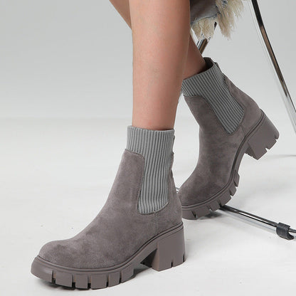 Damen Stiefelette Warme Winterstiefel Wildleder Braun