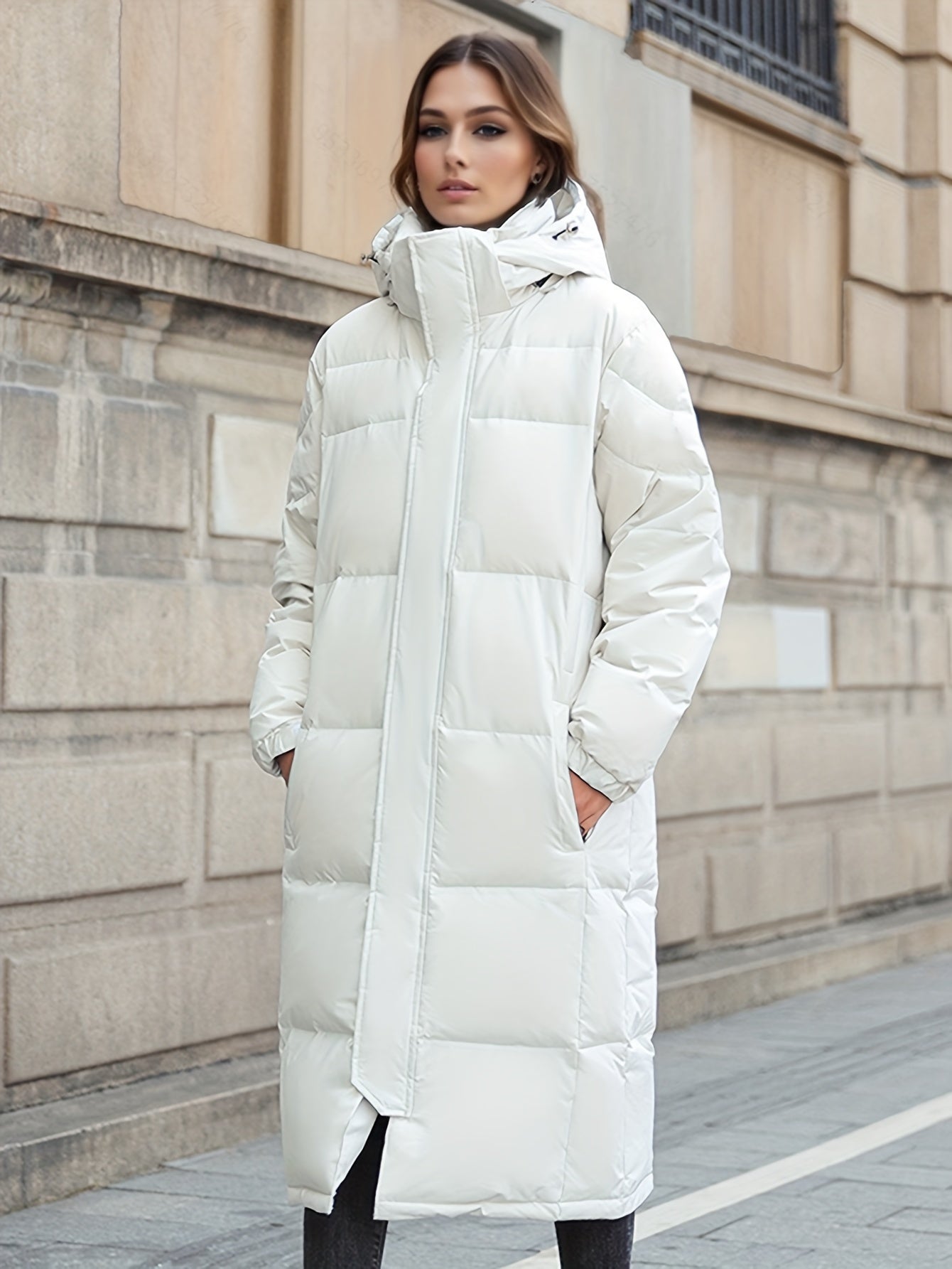 Wintermantel Damen Lang Pufferjacke mit Kapuze Warm