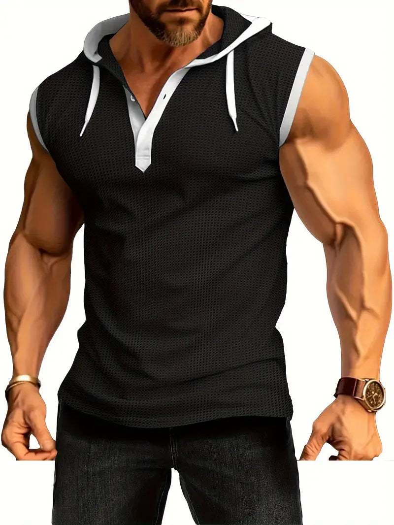 Herren Sportshirt Ärmellos Kapuzenpullover Sportlich