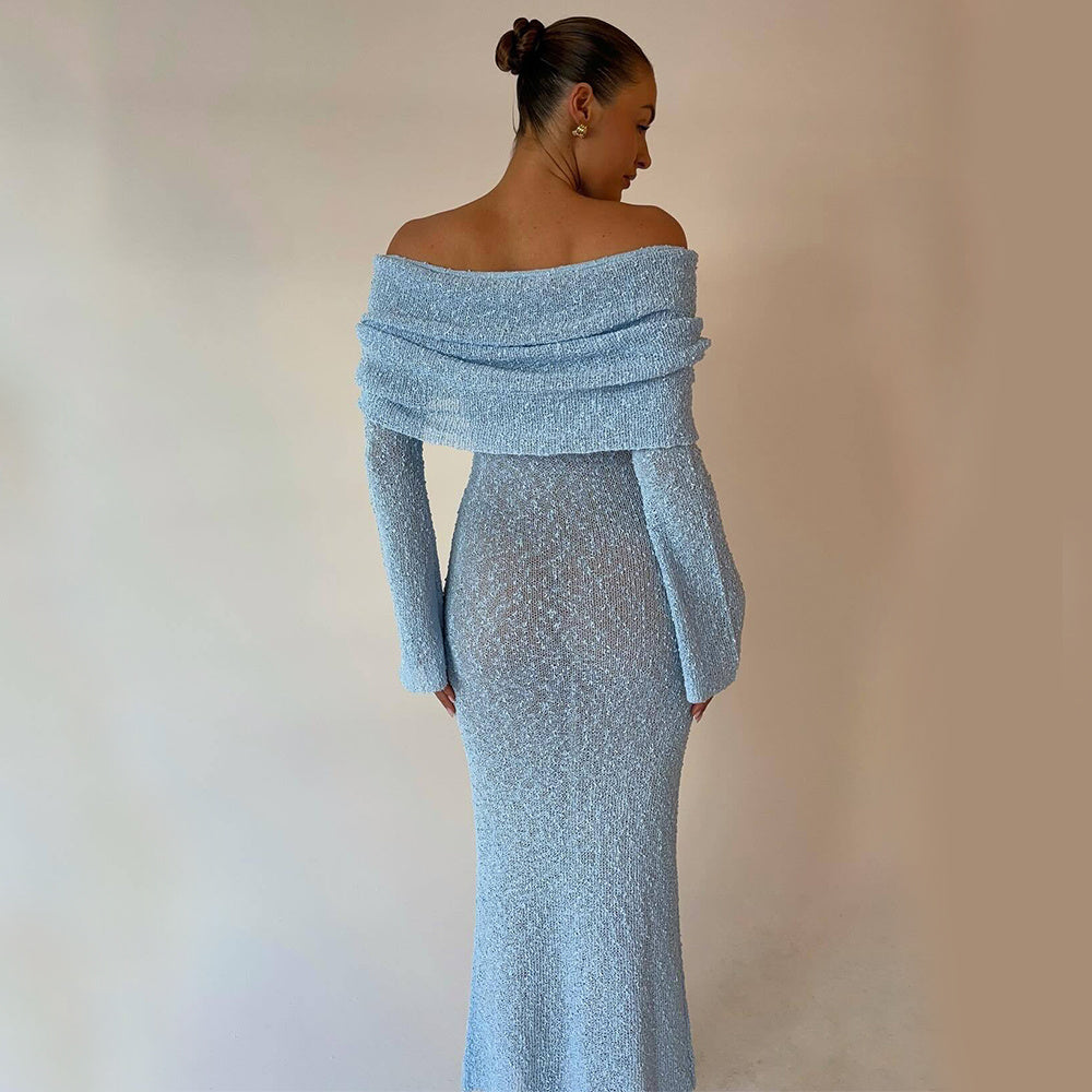 BerlinGlamour Damen Langarm-Strickkleid (einseitig)