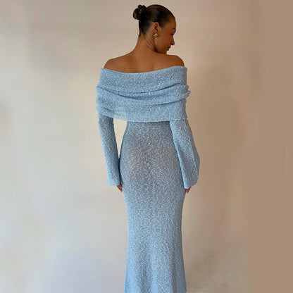 BerlinGlamour Damen Langarm-Strickkleid (einseitig)