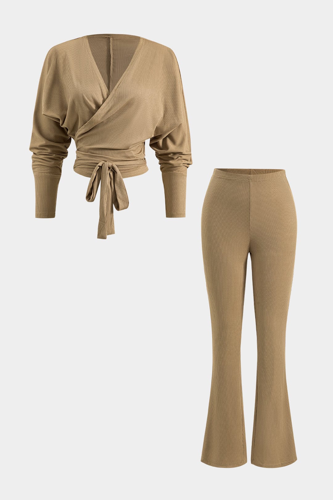 Damen Zweiteiler Set Wickeloberteil Schlaghose Elegant