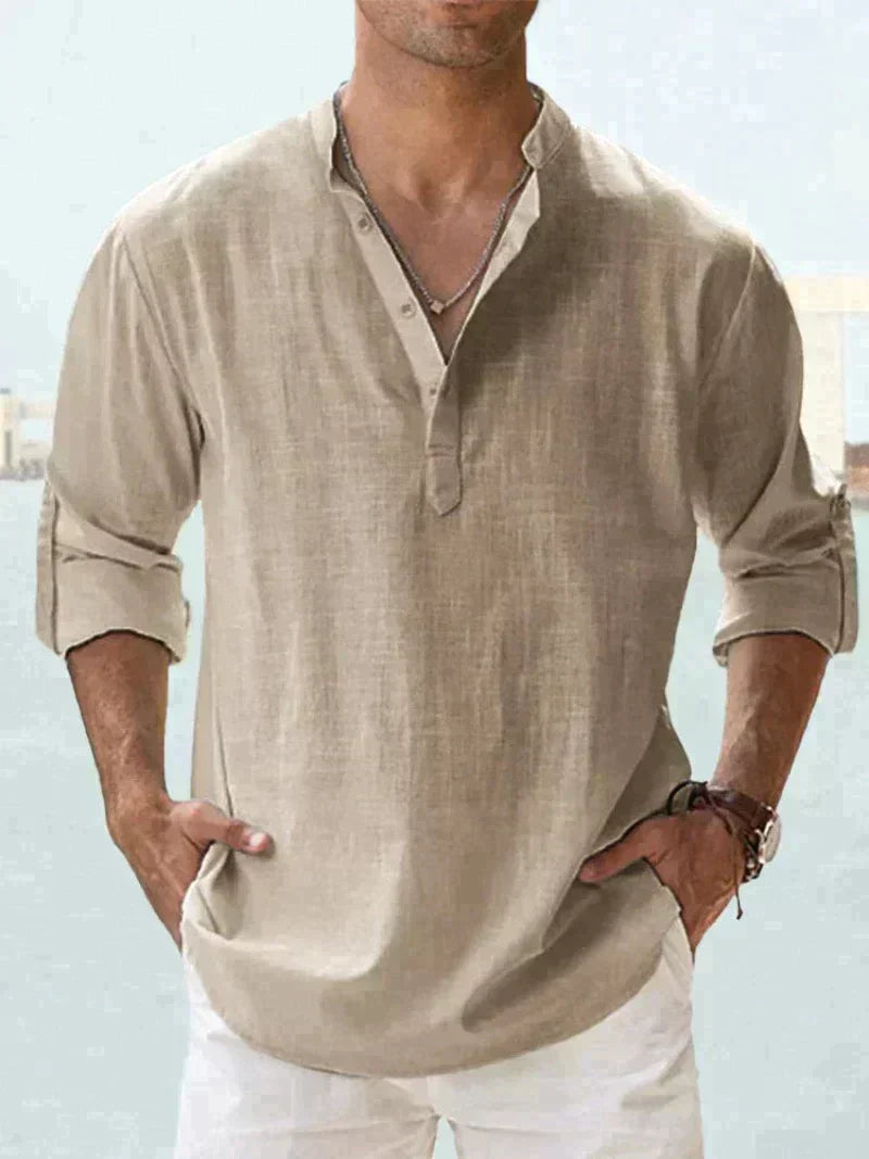 Herren Hemd Henley Baumwolle Modern