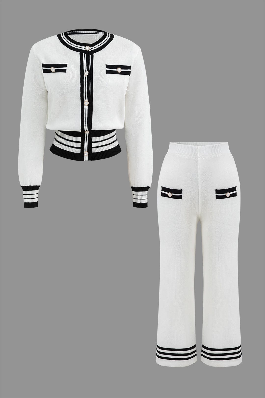 Strick-Zweiteiler-Set Damen Stilvoll Cropped Cardigan Hose