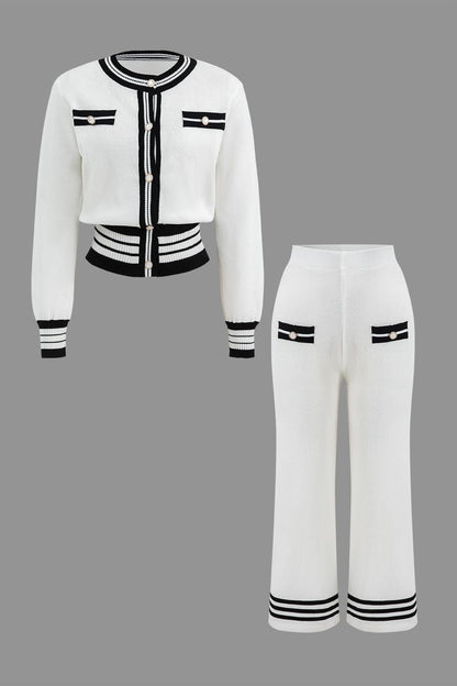 Strick-Zweiteiler-Set Damen Stilvoll Cropped Cardigan Hose