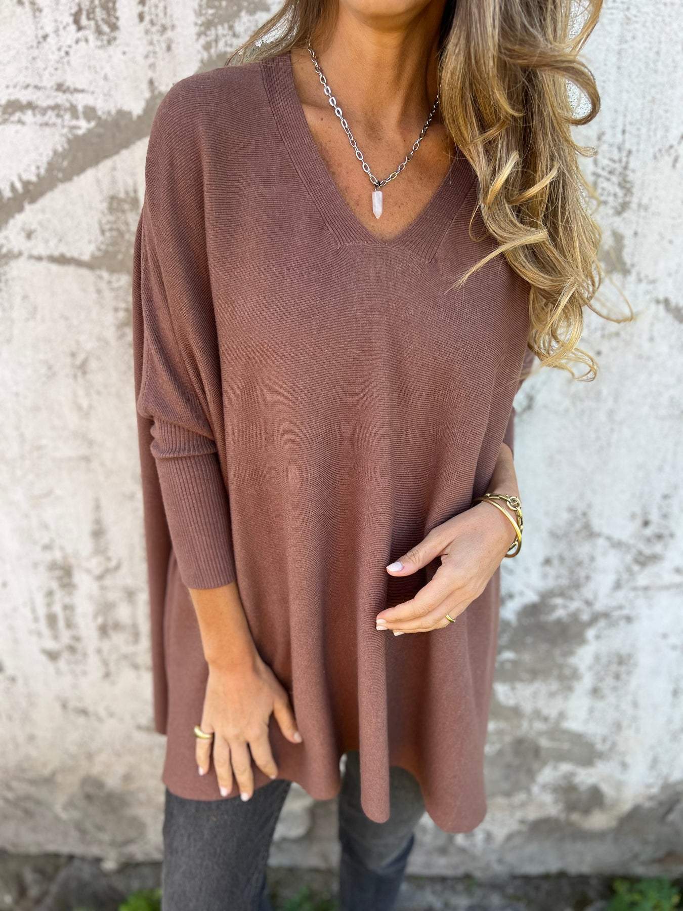 Damen Pullover Locker V-Ausschnitt Bequem