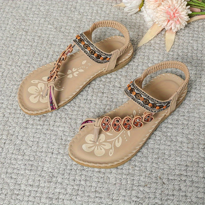 Damen Flache Schuhe Sommer Blumen Riemen Sandalen