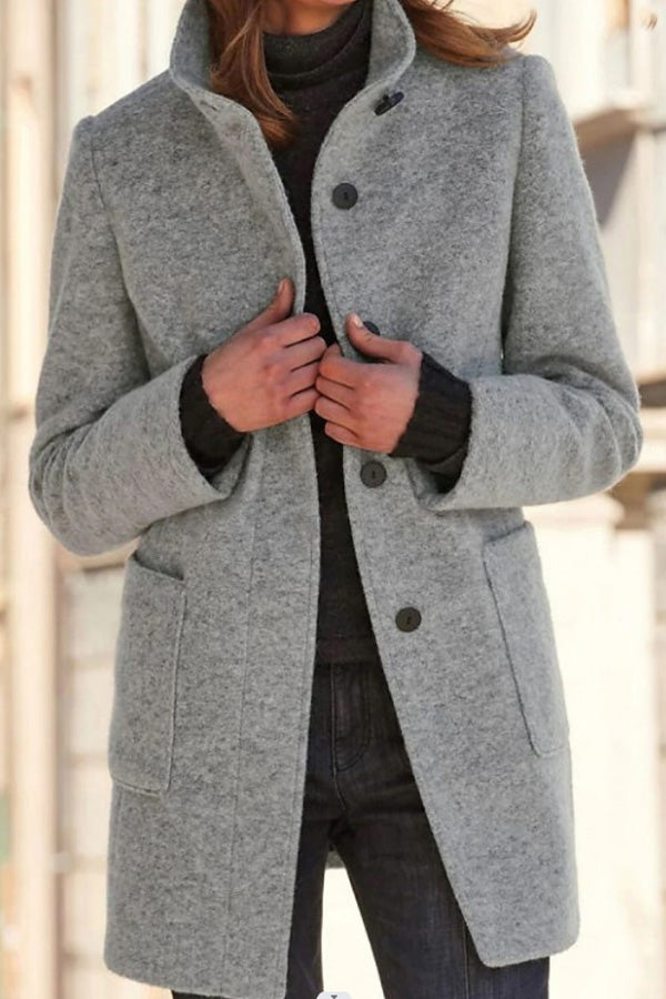 Elegante Wolljacke Stehkragen Unifarben