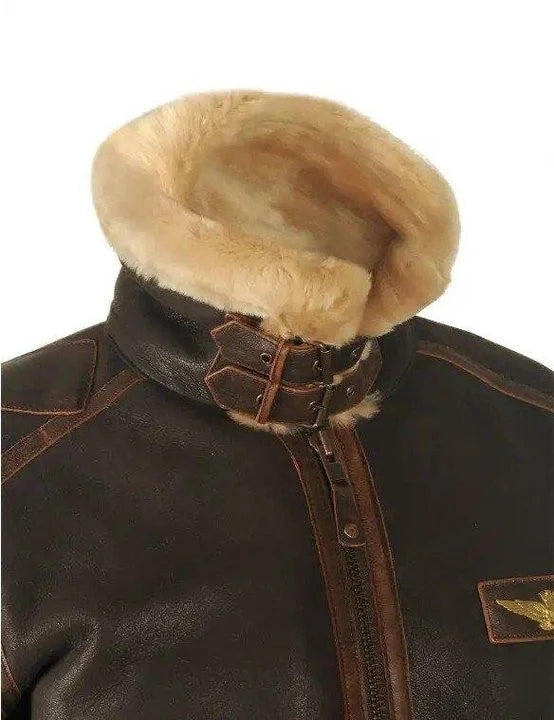 Leder Pilotenjacke Herren Klassisch Schwarz