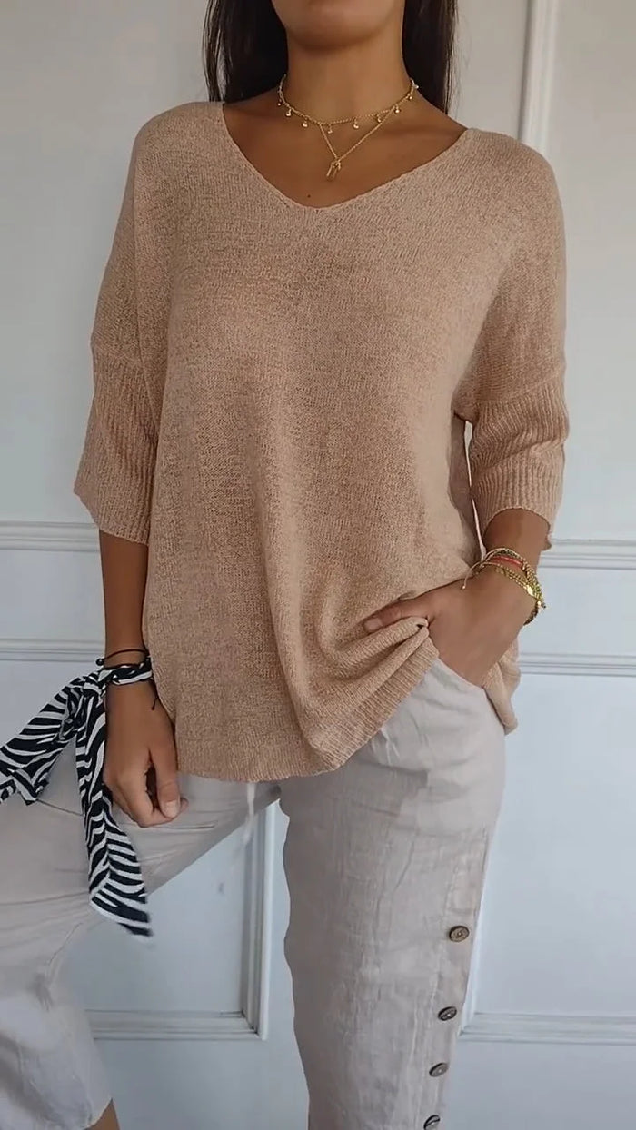 Damen Stricktop V-Ausschnitt Bequem Elegant