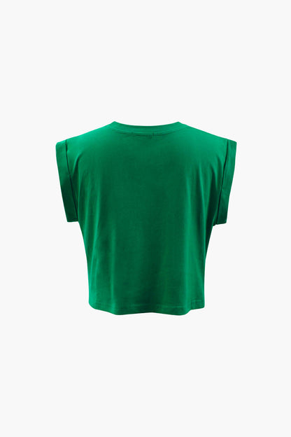 Crop-T-Shirt Damen Grafikdruck Hochgekrempelte Ärmel Knoten Detail